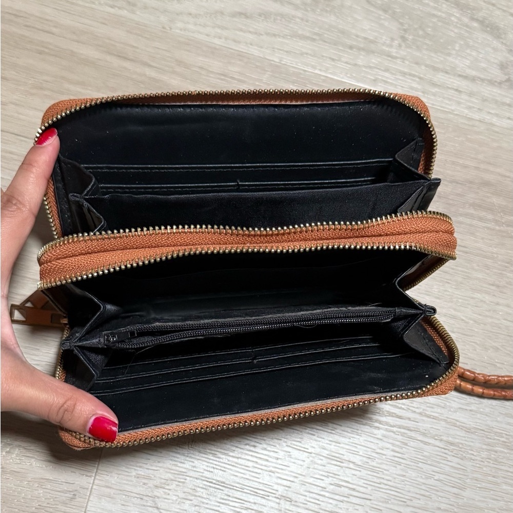 Brown Croc-Embossed Zip Wristlet Wallet - Picture 2 of 3